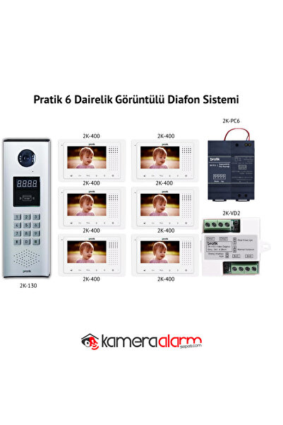 PratikPlus 6 DAİRELİK GÖRÜNTÜLÜ DİAFON SİSTEMİ 2K-130 / 2K-400/2KPC6/2KVD2 FU...