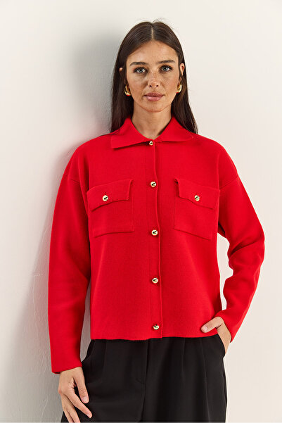 Bianco Lucci Women's Gold Button Detailed Pocketed Knitwear Cardigan Th251074 60283884