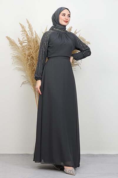 GİYZAMİLA Semra Tesettür Dress Dark Gray