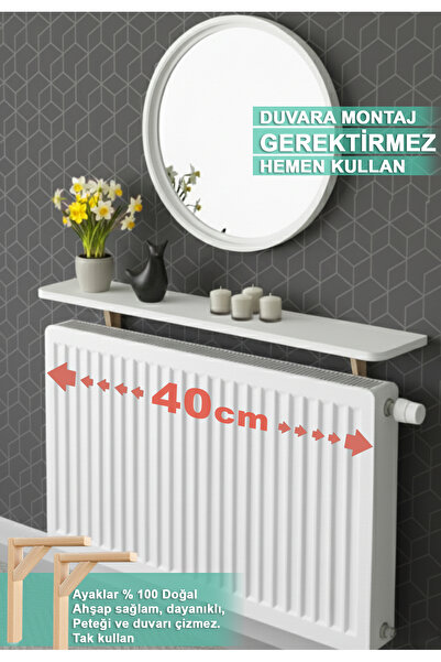 Morvizyon Petek Üstü Raf Montajsız Dresuar Kalorifer Peteği Rafı Beyaz 40 cm