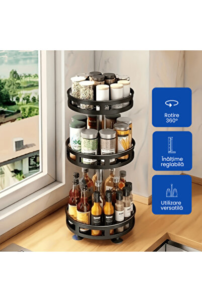 OferteTop 3-Tier Metal Kitchen Organizer, Adjustable Height and 360° Rotatable