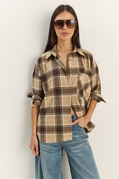 Bianco Lucci Γυναικείο πουκάμισο με καρό σχέδιο με τύπωμα Relaxed 2166 60283877