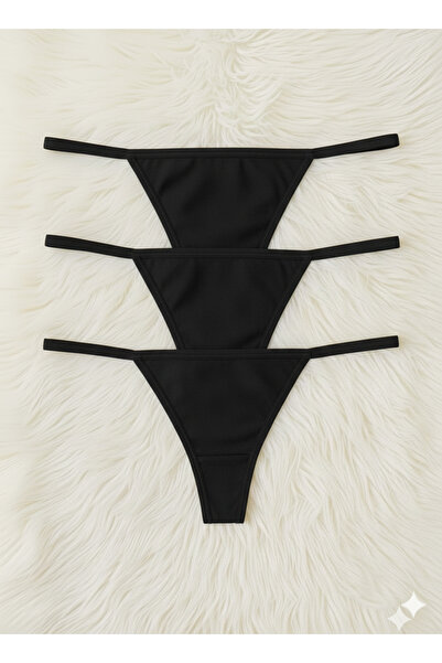 Hade Kadın Siyah 3 Lü Paket Esnek Seksi String Tanga Külot - Siyah