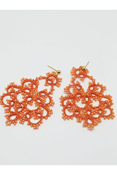 Ileanabiju Orange Tatting Lace Earrings, Handmade Shuttle-Tatted Earrings
