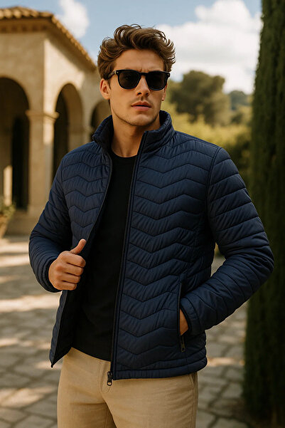 comstar Men's Zippered Navy Blue Puffer Jacket