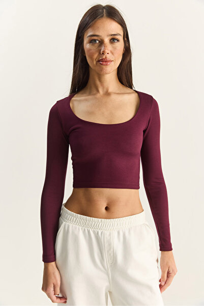 Bianco Lucci Women's Soft Touch Square Neck Long Sleeve Basic Blouse 0380 60283878