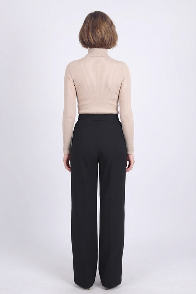 armonika Women's Black Stretch Fabric Pleated Velcro Closure Palazzo Pants Arm-26K001059