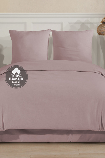 Cote Blanc Plain 100% Cotton Flannel Oversized Duvet Cover Set with Elastic Sheets