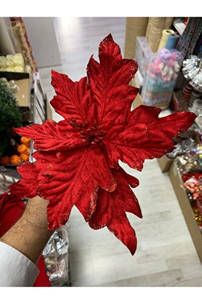 Rengarenk tuhafiye ve hobi زينة شجرة عيد الميلاد على شكل زهرة البونسيطيا، زخرفة حمراء كبيرة