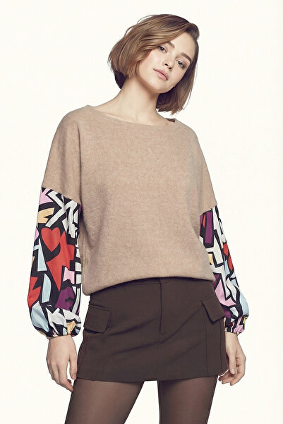 armonika Women's Beige Sleeve Colored Casual Blouse Arm-20K001085