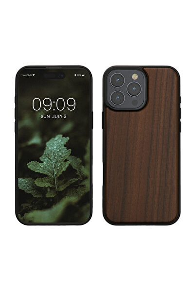 KWmobile Калъф за Apple iPhone 16 Pro Max, Кафяв, Дървен/Силиконов, KWM000022...
