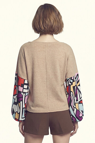 armonika Women's Beige Sleeve Colored Casual Blouse Arm-20K001085