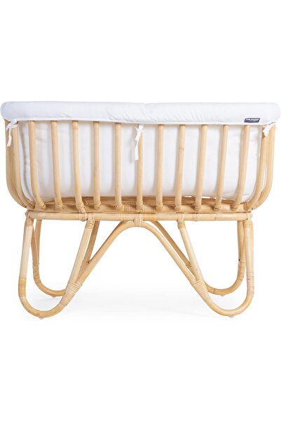 Béaba سرير أطفال مستطيل من الخيزران 90 × 50 سم، قماش جيرسي بلون بيج فاتح + مرتبة