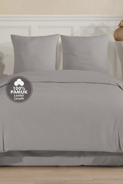 Cote Blanc Plain 100% Cotton Flannel Double Size Fitted Sheet Duvet Cover Set