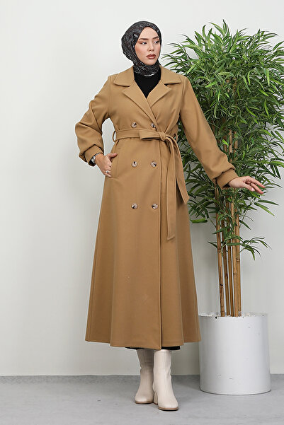 Lamia Giyim Uzun 6 Düğmeli Kaban Sütlükahve