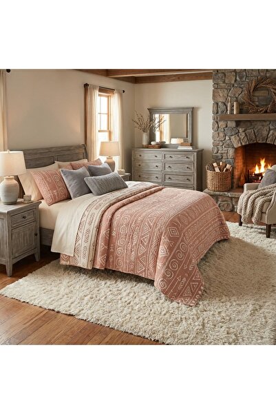 HB Victory Bohemian Inca Series 100% Cotton Muslin 5-Layer Single Size Salmon Color Bedspread/Sheet Set 160X220 cm