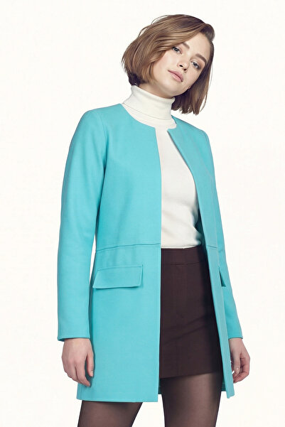 armonika Women's Turquoise Waist Stitched Long Jacket Arm-26K001017