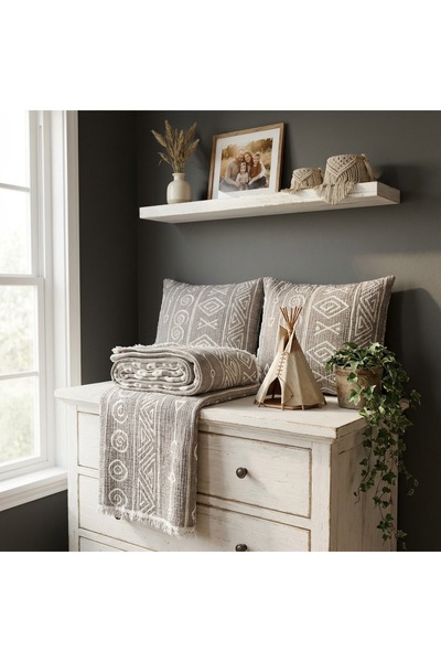 HB&Victory Bohemian Inca Series 100% Cotton Muslin 5-Layer Single Anthracite Bedspread/Case 160X220 Cm.