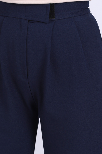 armonika Women's Navy Blue Stretch Fabric Pleated Velcro Closure Palazzo Pants Arm-26K001059