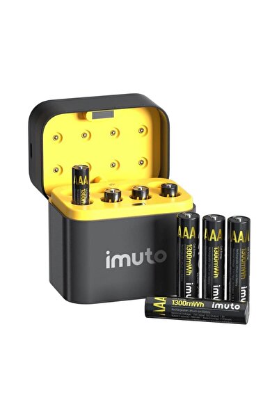 IMUTO 1300 mWh AAA Lityum Şarjlı Pil Seti (8’li) + 8 Yuvalı Şarj Ünitesi