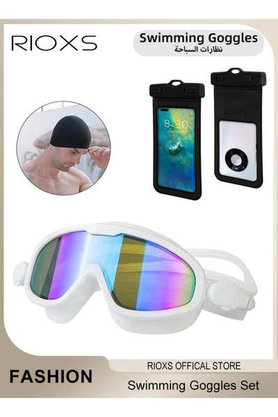 RIOXS Adult Swimming Goggles with Ear Plugs Swim Cap and Nose Clips Polarized...