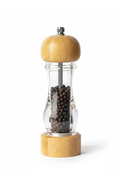 Atbyhome مطحنة ملح من الخيزران والأكريليك، وعاء ملح شفاف متوسط الحجم