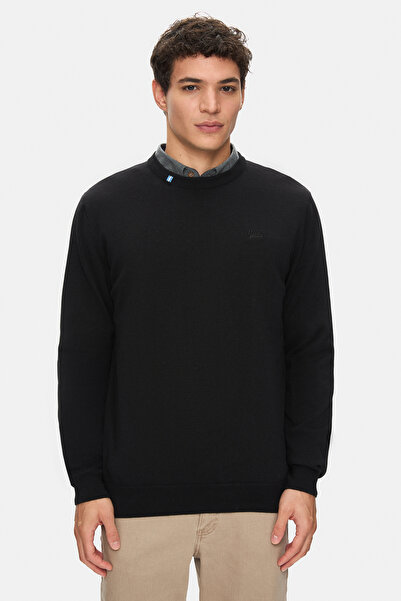 UCLA Sento Black Crew Neck Embroidered Standard Fit Men's Knitwear