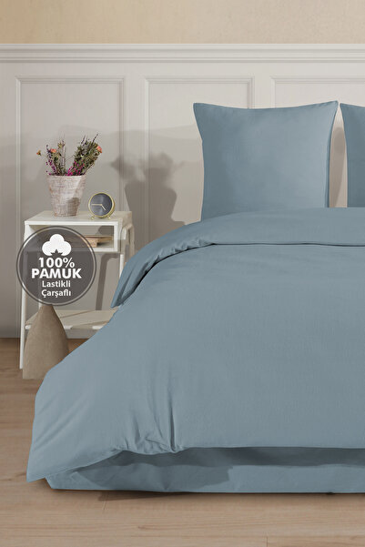 Cote Blanc Plain 100% Cotton Flannel Single Size Fitted Sheet Duvet Cover Set