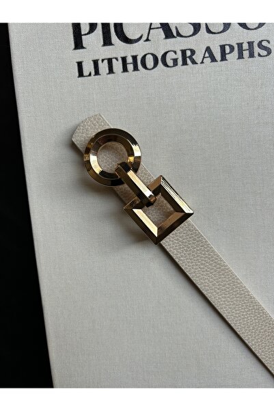 LİA KEMER Spire Interlocking Ring Pattern Women's Gold Buckle Belt Coat Belt Dress Belt Trouser Belt