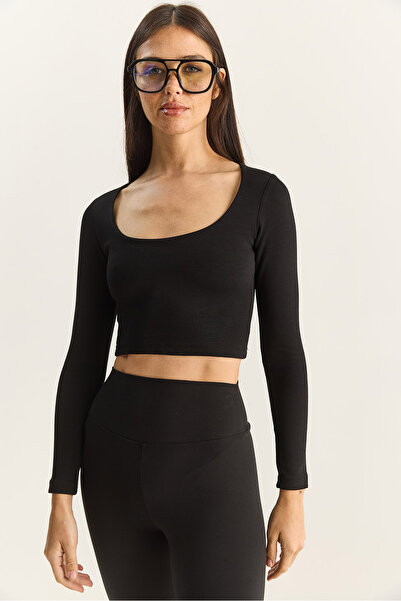 Bianco Lucci Women's Soft Touch Square Neck Long Sleeve Basic Blouse 0380 60283878