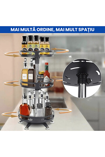 OferteTop 3-Tier Metal Kitchen Organizer, Adjustable Height and 360° Rotatable
