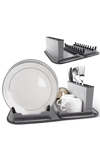 OEMG Foldable Dish Rack, Quick Drain, Drip Tray and Removable Utensil Holder 43x35x15cm