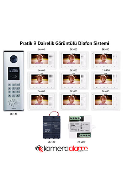 PratikPlus 9 DAİRELİK GÖRÜNTÜLÜ DİAFON SİSTEMİ 2K-130 / 2K-400/2KPC6/2KVD2 FU...