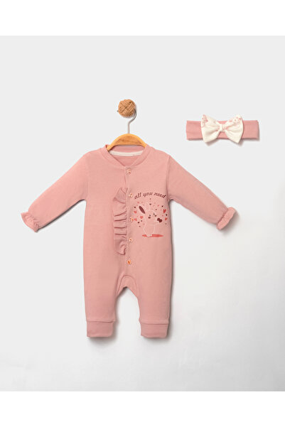 KİDSERİA TAVŞAN BASKILI PAMUK KUMAŞ KIZ BEBEK TULUM