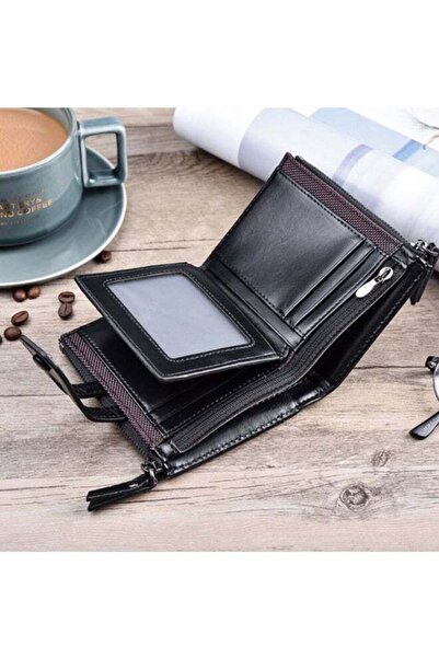 Generic Zippered Leather Mens Wallet Black