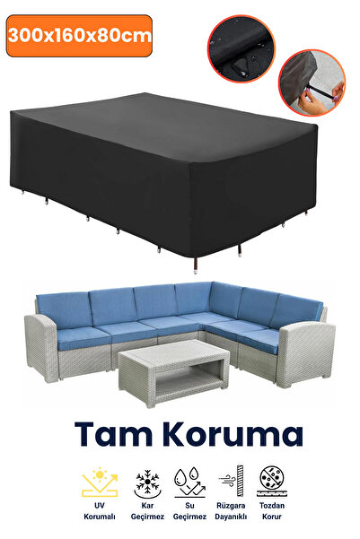 dokaca غطاء حماية للأثاث الخارجي باللون الأسود مقاس 300x160x80، غطاء للأثاث ف...