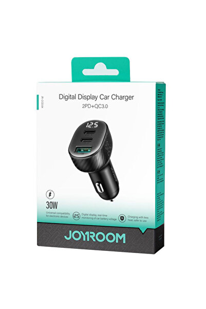 Joyroom Incarcator (JR-CCD04) Auto, PD30W, 2xUSB-C, 1xUSB, FastCharge, ΜΑΥΡΟ