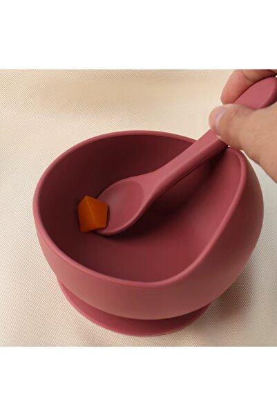 NO BRAND Silicone baby bowl and spoon set with suction cup - Powder pink, BPA free