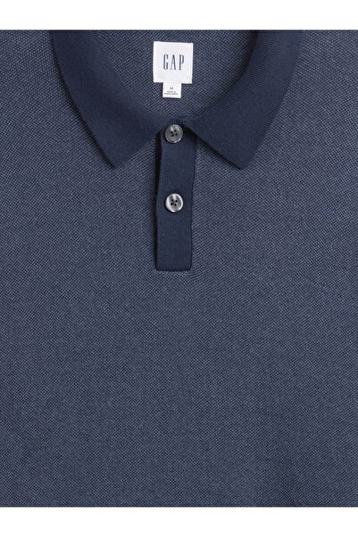 GAP Erkek Lacivert Relaxed Textured Polo Kazak Gömlek