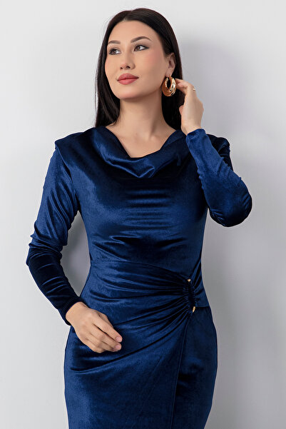 PULLIMM decolteu larg Rochie din catifea cu mâneci lungi, cu umăr pernițe pentru umeri în sus, 2025-4397