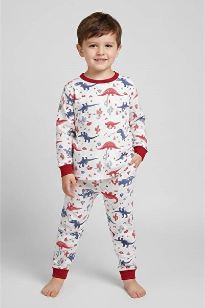 EXTRAÇARŞI Boy's Dinosaur Patterned 100% Cotton Pajama Set