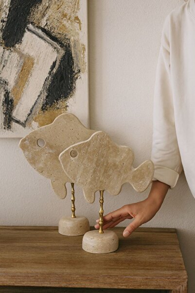 Modestmar Doğal Traverten balık dekoratif set - 2'li set