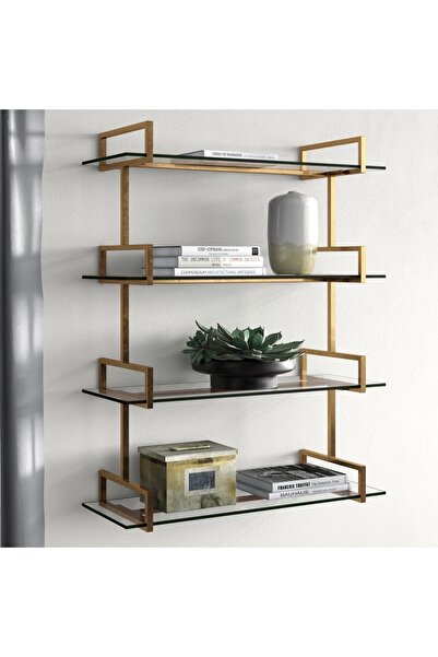 MERZANA Gold Çerçeveli Cam Raflı Duvar Rafı – Modern ve Lüks Dekoratif Raf Si...
