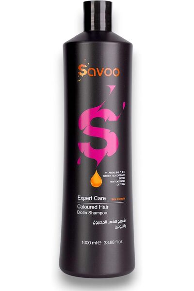 SAVOO Shampoo for Coloured Hair 1000ml - Biotin, Green Tea & Date Oil, Sulfate-Free