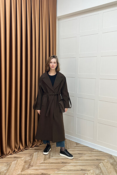 Stilife Παλτό με λεπτομέρεια στο μανίκι Καφέ