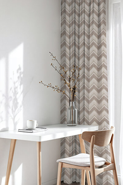 GECE HOME Soho Fabric Digital Printed Zigzag Patterned Background Curtain – 140X270 cm – Single Wing