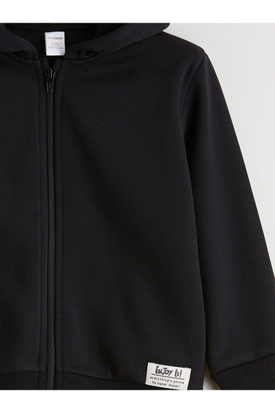 LC Waikiki Kids Black Hooded Boys' Zippered Sweatshirt