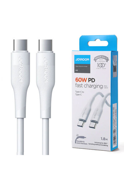Joyroom Cablu Date si Incarcare (M3), USB-C, PD60W, QC3.0, 3A, 1.2m, White