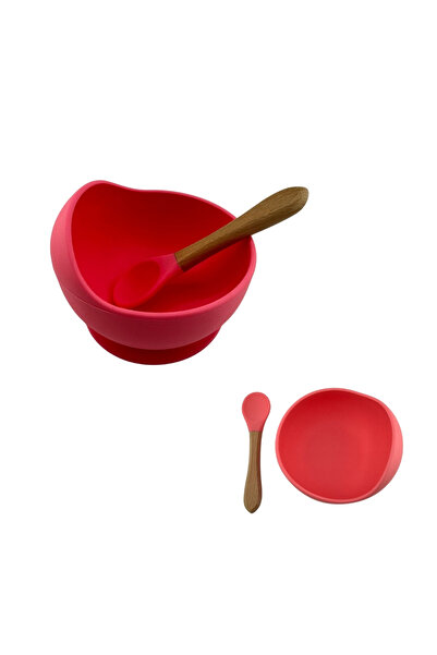 NO BRAND Silicone baby bowl and spoon set with suction cup - Pink, BPA free