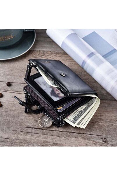 Generic Zippered Leather Mens Wallet Black